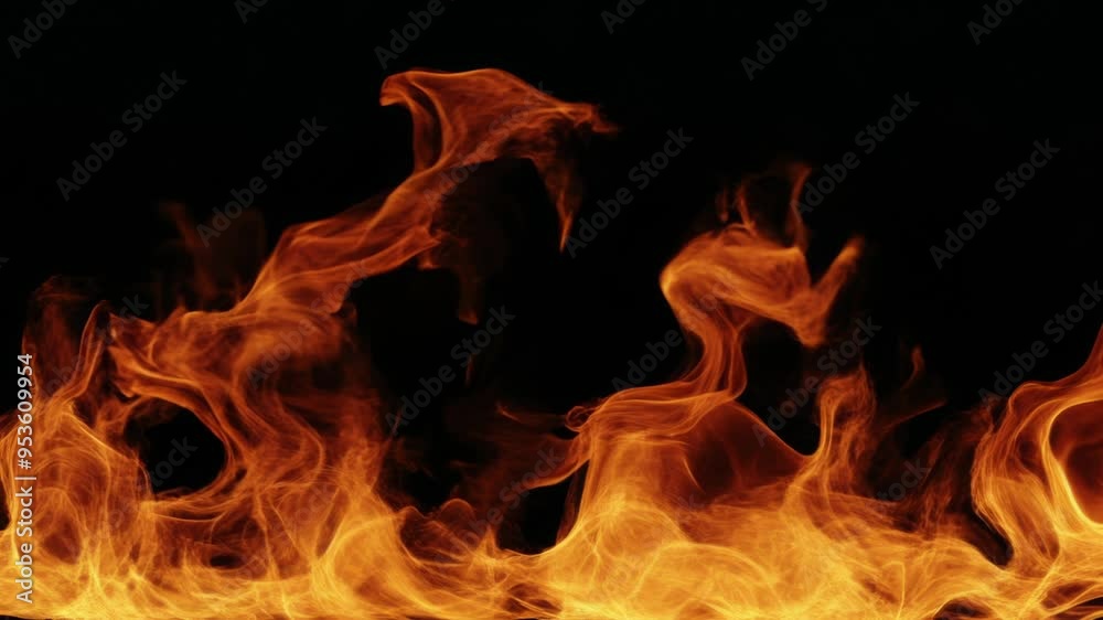 Super slow motion of flames isolated on black background