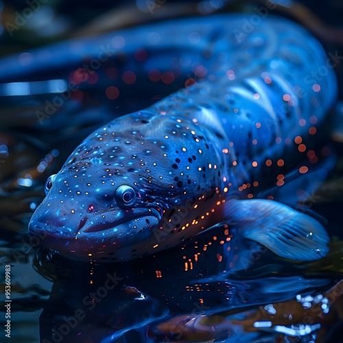 Enigmatic Electric Eel Glowing with Captivating Bioelectricity in Dark Underwater Landscape photo