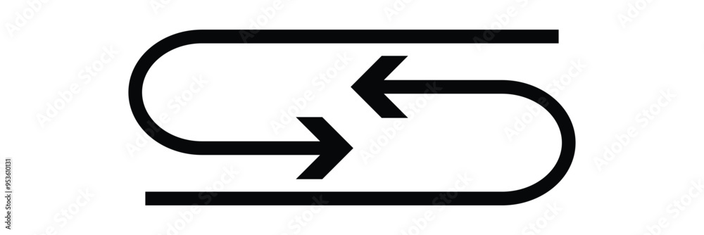 Semicircular curved thin long double ended arrow with white background. vector illustrator. Semicircular curved thin long double ended arrow with white background. vector illustrator.