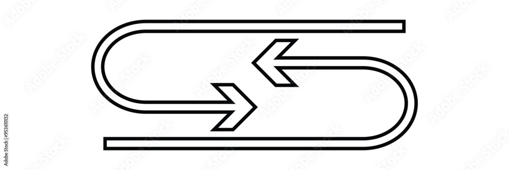 Semicircular curved thin long double ended arrow with white background. vector illustrator. Semicircular curved thin long double ended arrow with white background. vector illustrator.