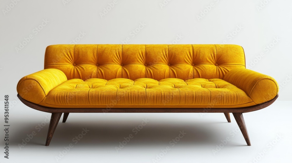 Obraz premium Yellow Mid-Century Modern Sofa Generative AI