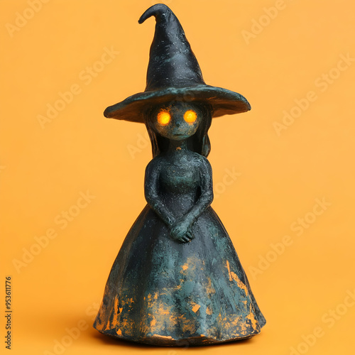 Halloween Witch Figurine with Glowing Eyes