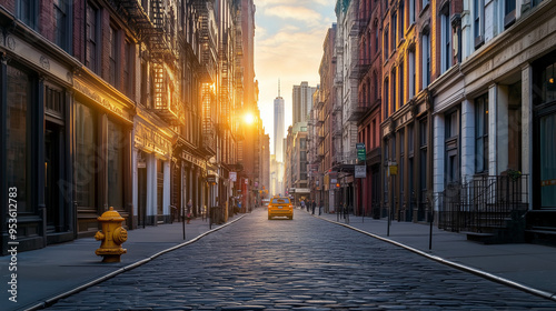SoHo Sunset Iconic New York Street Scene with Historic Architecture and Yellow Cab