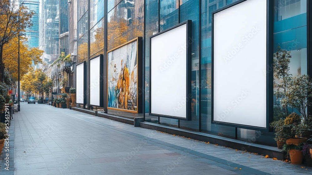 Urban Street with Blank Billboards Generative AI Urban Street with Blank Billboards Generative AI
