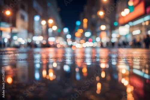 Wallpaper Mural A blurred image of city lights reflecting off a wet street creating a vibrant abstract scene, AI Generated Torontodigital.ca