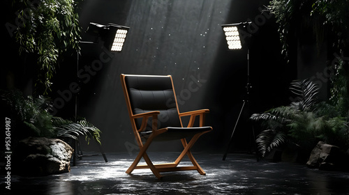 A black leather folding cha...