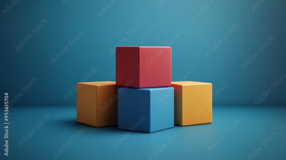 A stack of colorful wooden blocks on a blue background A stack of colorful wooden blocks on a blue background