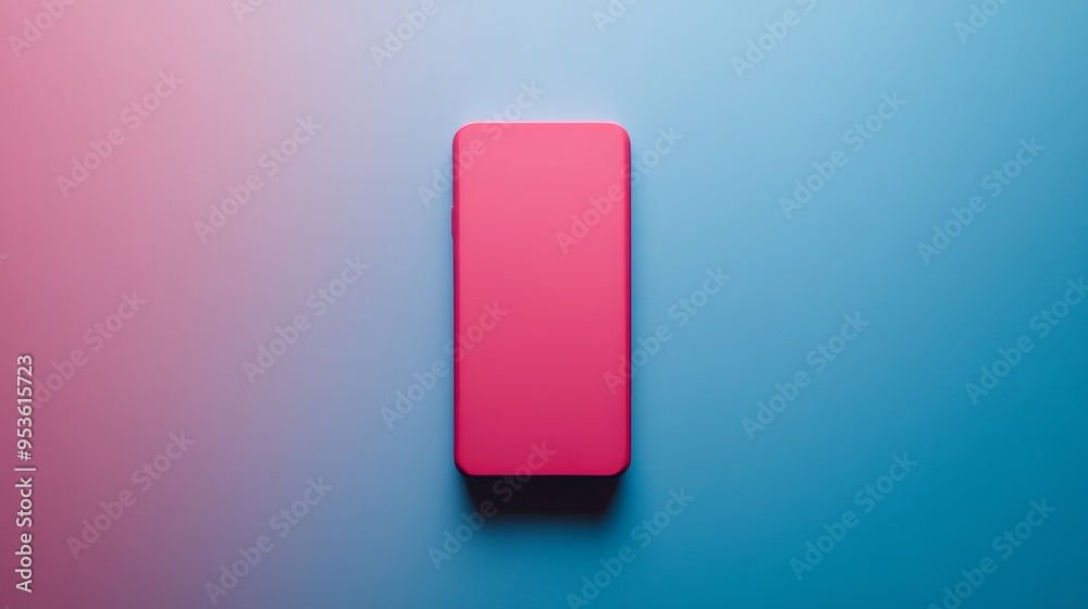 A pink cell phone is sitting on a blue background A pink cell phone is sitting on a blue background