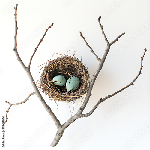 Bird's nest, white background, a place where birds rest, representing the warmth of family
