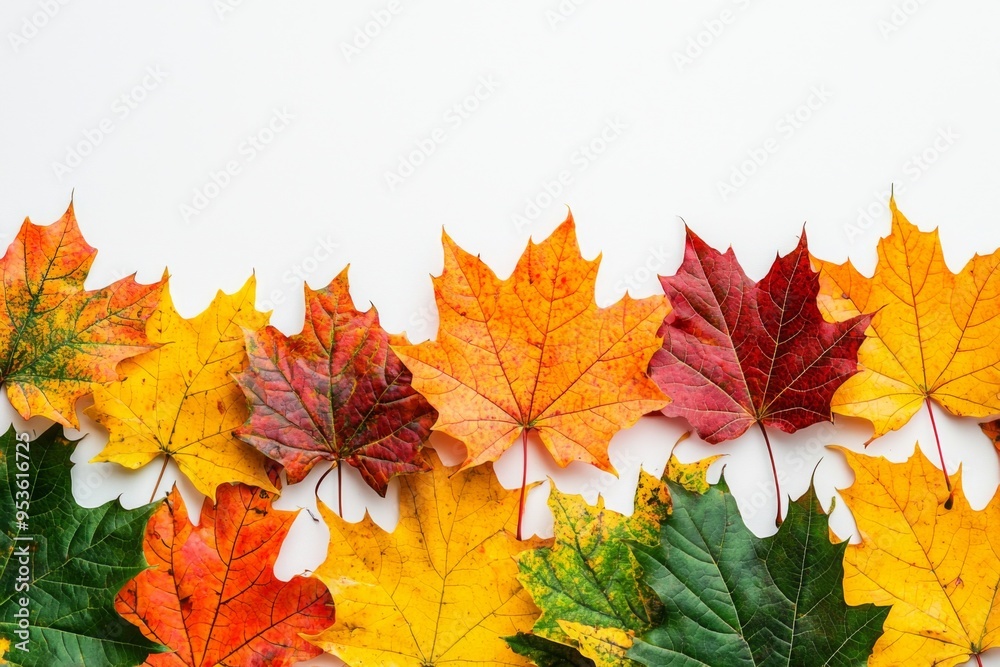 Autumn Maple Leaves Flat Lay White Background created with Generative AI Autumn Maple Leaves Flat Lay White Background created with Generative AI