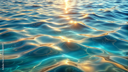 Surface of Sea Waves with Rippling Water Texture and Sunlight Reflections