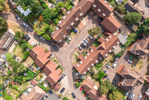 Aerial drone shot over the town of Bishops Stortford in England