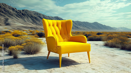 A bright yellow armchair si...
