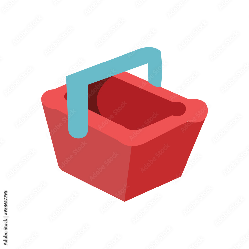 Red shopping basket icon in isometric 3d style on a white background. an empty basket icon. Illustration in cartoon style on a white background. Element design of shopping basket