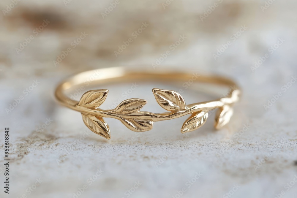 A delicate gold ring designed with leaf motifs, symbolizing nature and elegance. A delicate gold ring designed with leaf motifs, symbolizing nature and elegance.