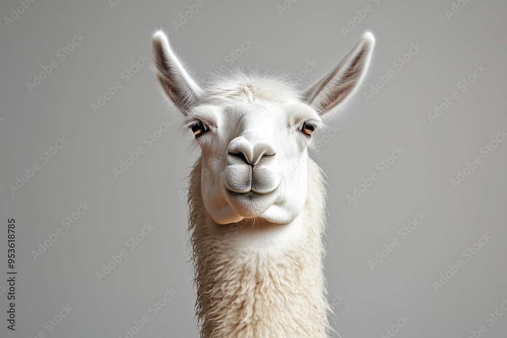 Obraz premium Neutral Background Llama Chewing with Humor