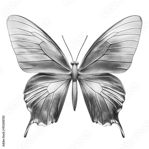 silver metal butterfly isolated