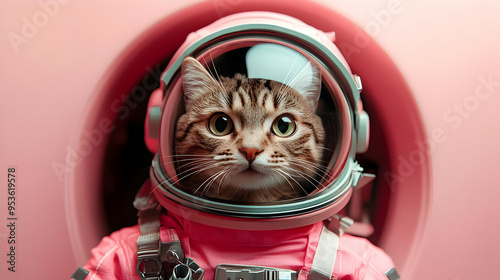 A cat wearing a pink spaces...