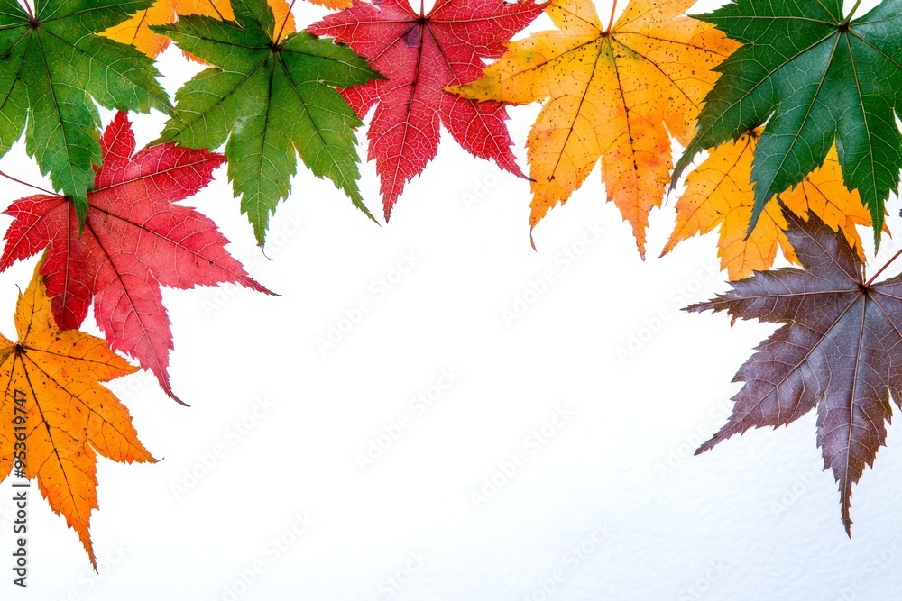Autumn Maple Leaves Flat Lay White Background created with Generative AI Autumn Maple Leaves Flat Lay White Background created with Generative AI