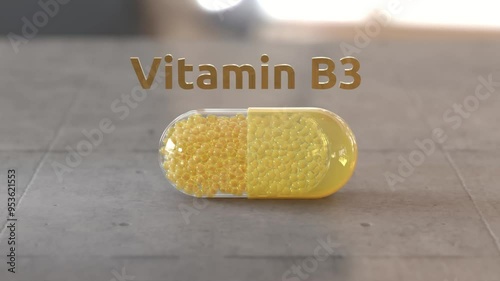 Vitamin B3 - Animated Vitamin Capsule Concept. Video. HD. 1920x1080 3d illustration