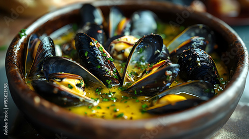 A close-up of a bowl of mus...