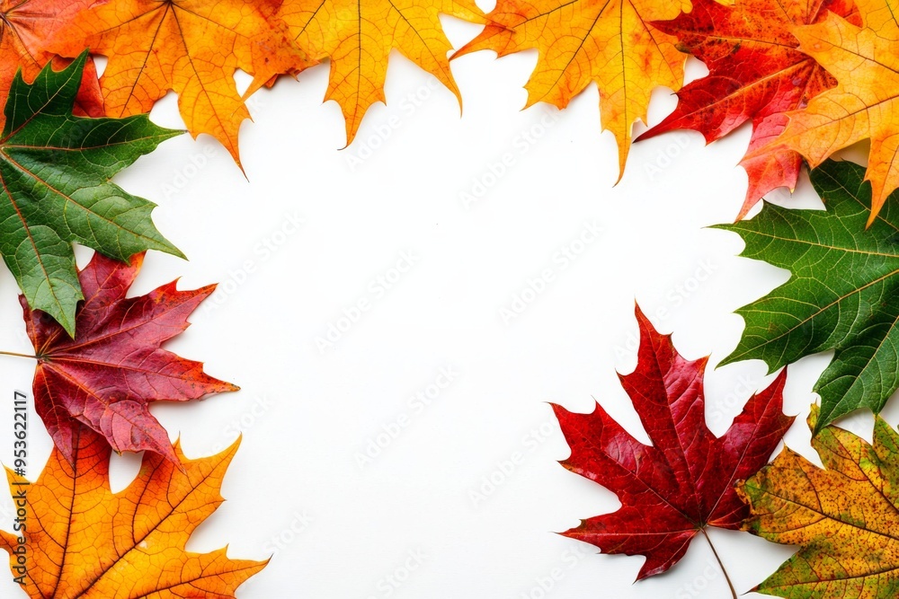Autumn Maple Leaves Flat Lay White Background created with Generative AI Autumn Maple Leaves Flat Lay White Background created with Generative AI