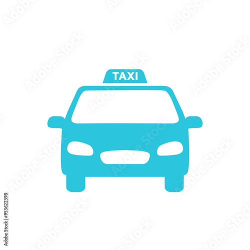 Car taxi cab service icon.  Front view, Isolated on white background. From blue icon set.