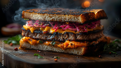 A close-up of a juicy burge...