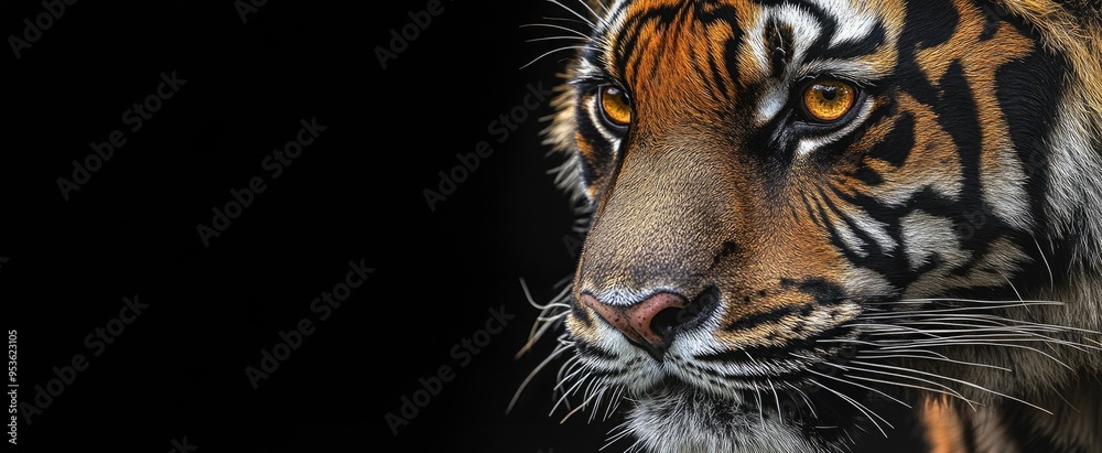 Naklejka premium Striking World Animal Day Banner with Intense Tiger's Amber Eye Close-Up
