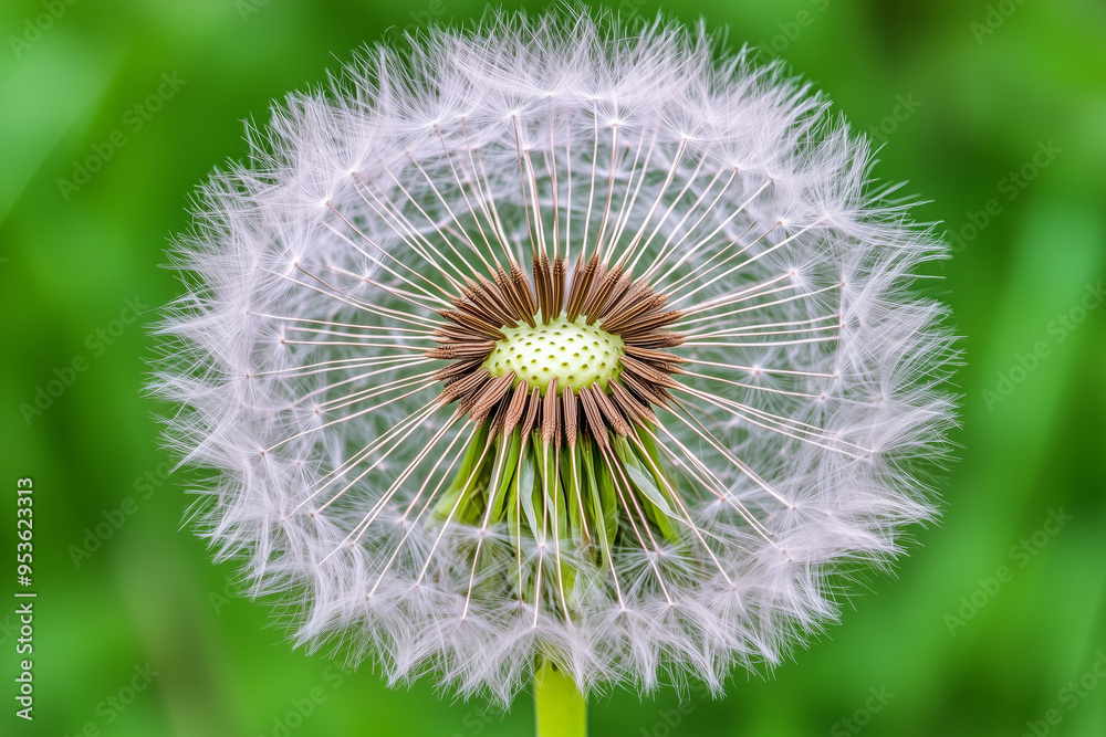Fototapeta premium Close-Up of Dandelion Seed Head on Green Background