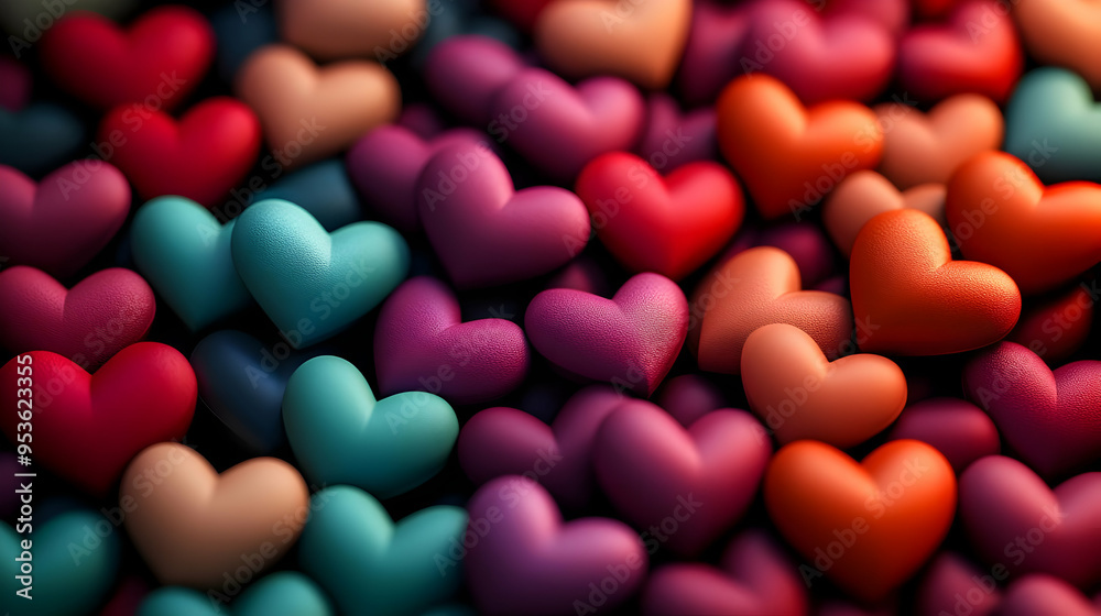 Fototapeta premium A close-up of colorful hearts arranged in a random pattern.