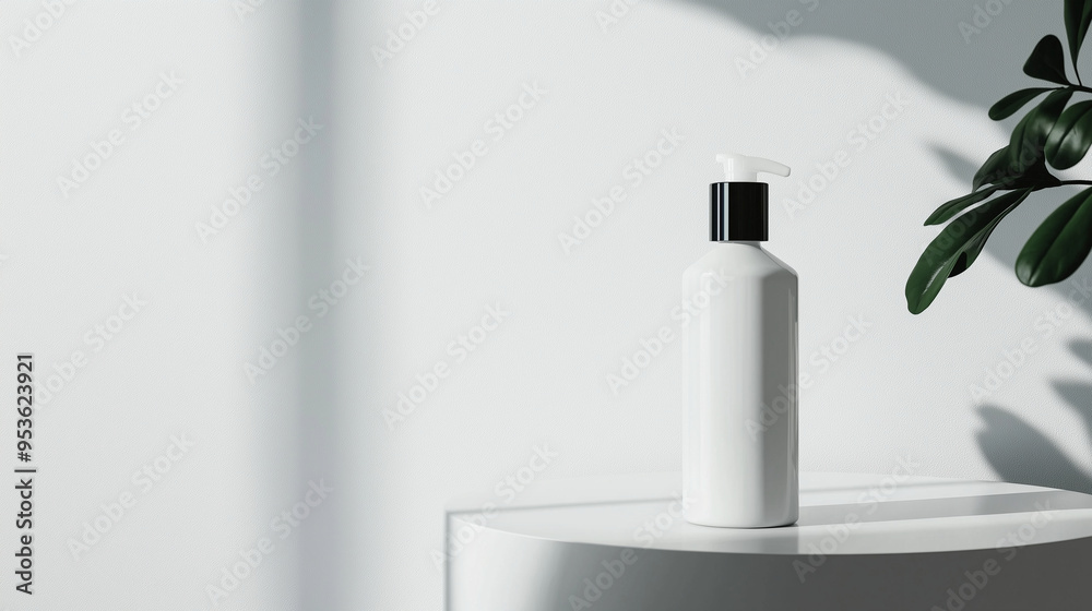 A minimalist mockup of an empty facial cleanser bottle displayed on a polished table, with a pure white background enhancing the productâÂÂs elegance and focus. A minimalist mockup of an empty facial cleanser bottle displayed on a polished table, with a pure white background enhancing the productâÂÂs elegance and focus.