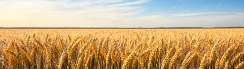 Wheat fields bending in the breeze, distant horizon, peaceful rural scene Wheat fields bending in the breeze, distant horizon, peaceful rural scene