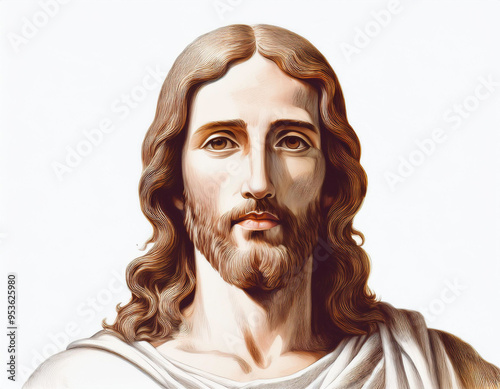 Portrait of Jesus A Headshot Illustration Capturing the Sacred Expression and Spiritual Essence