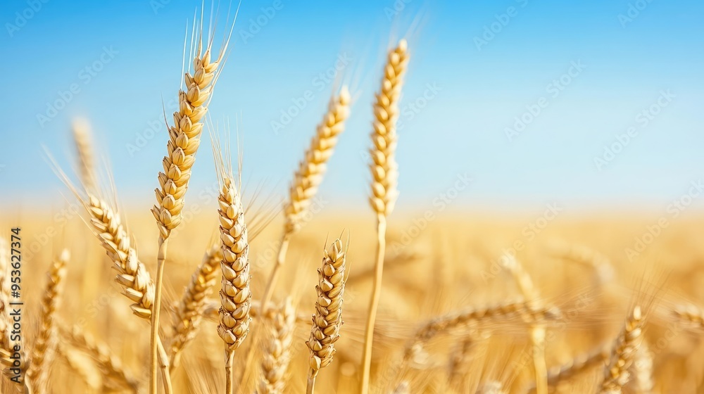 Fototapeta premium Golden wheat in motion, gentle wind, horizon stretching far beyond