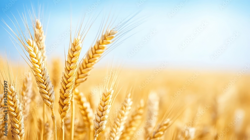 Fototapeta premium Golden wheat in motion, gentle wind, horizon stretching far beyond