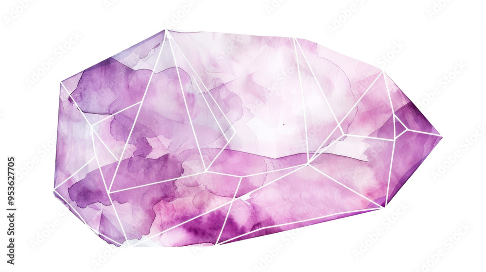 A beautiful watercolor illustration of a purple gemstone with a delicate, geometric design, perfect for artistic projects. isolated on a white background, transparent background.