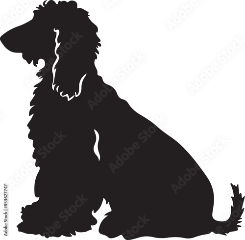 Afghan Hound Dog Sitting Silhouette Vector