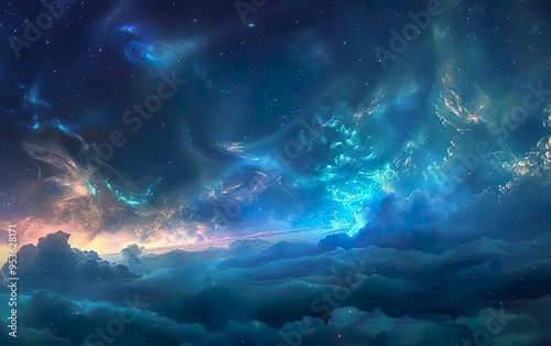 Starry Night Sky with Dreamy Clouds