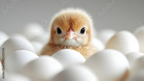 A cute, fluffy chick peerin...