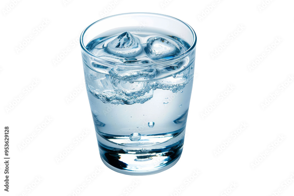 A refreshing glass of water with ice cubes, showcasing clarity and coolness, perfect for hydration and beverage themes. isolated on a white background, transparent background. A refreshing glass of water with ice cubes, showcasing clarity and coolness, perfect for hydration and beverage themes. isolated on a white background, transparent background.