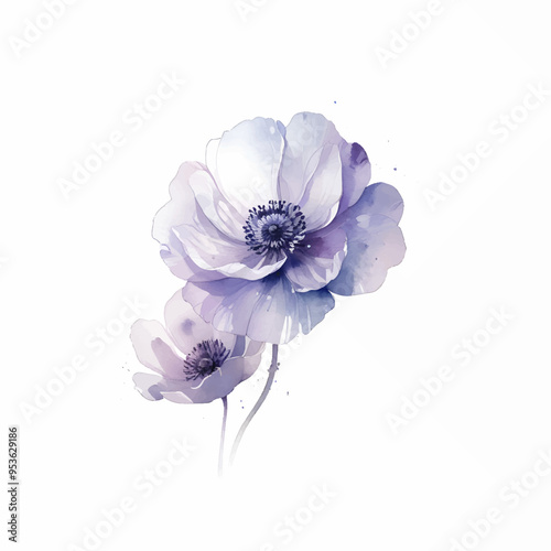 Art background with transparent flowers poppies or roses in blue in watercolor style. Vector botanical floral banner for decoration, print