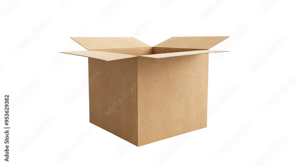 A simple, open cardboard box ready for packing or storage. Ideal for shipping, moving, or organizing items safely. isolated on a white background, transparent background. A simple, open cardboard box ready for packing or storage. Ideal for shipping, moving, or organizing items safely. isolated on a white background, transparent background.