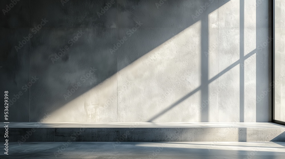 Sunlight streaming onto a concrete wall, creating soft shadows and highlighting the minimalist and modern design of the space. Sunlight streaming onto a concrete wall, creating soft shadows and highlighting the minimalist and modern design of the space.