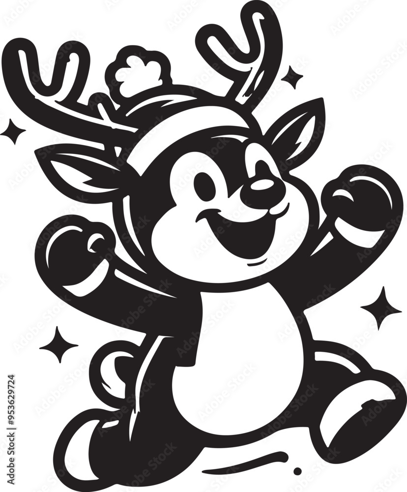 Happy Reindeer Christmas Stylized Stencil Vector Happy Reindeer Christmas Stylized Stencil Vector