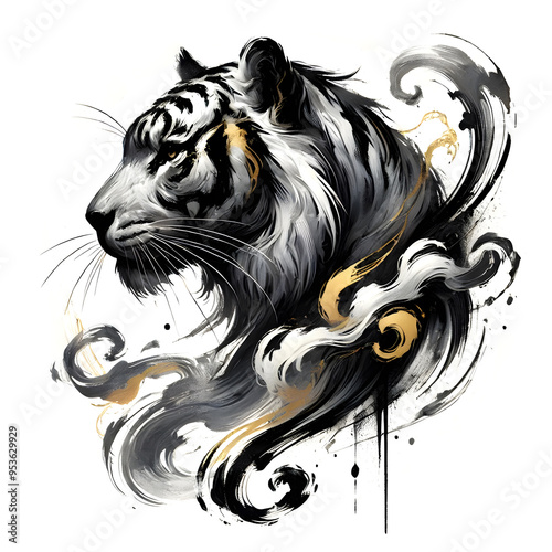 Tiger tattoo chinese ink splash style