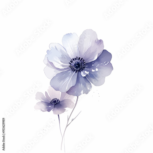 Watercolor Blue flowers on white background