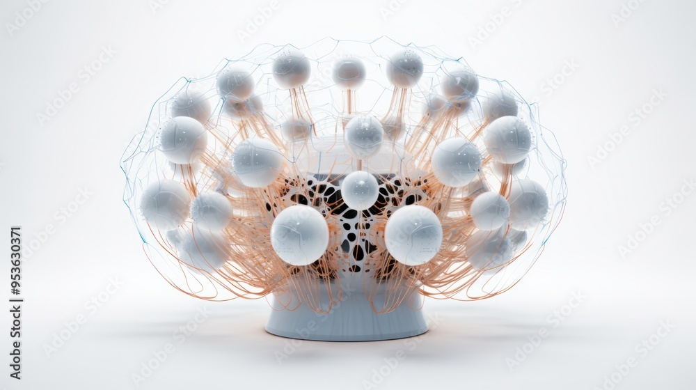 A detailed 3D rendering of a digital network intricately woven around smart speakers, highlighting the complexity and sophistication of the technology A detailed 3D rendering of a digital network intricately woven around smart speakers, highlighting the complexity and sophistication of the technology