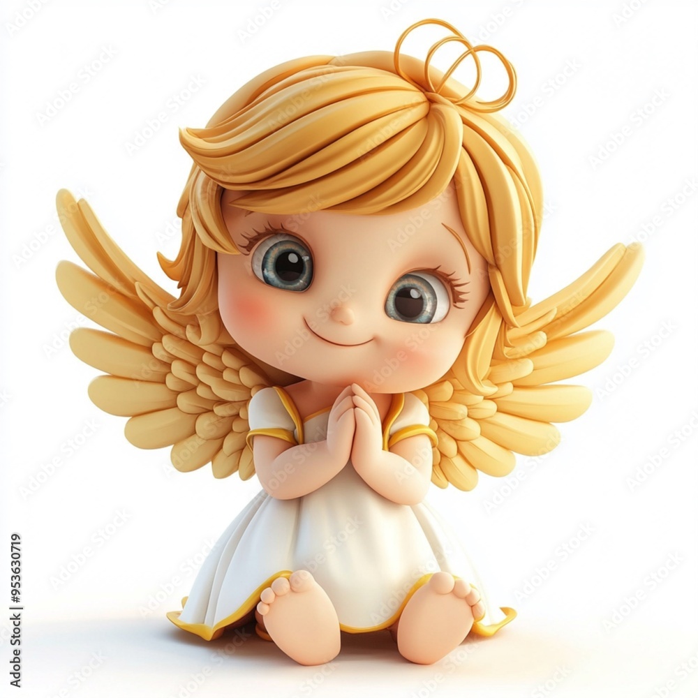 Fototapeta premium 3D Cartoon Cute Funny Angel Isolated on White Background
