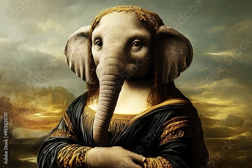 Majestic Elephant Portrayed as Mona Lisa in Digital Art Style photo